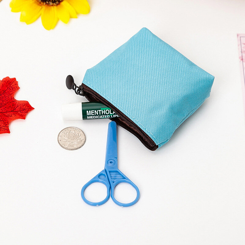 Dompet kecil praktis sederhana warna Solid, dompet koin kanvas gadis Earphone kunci tas penyimpanan ritsleting