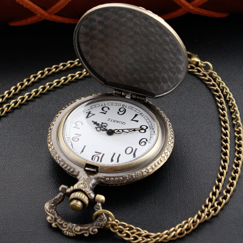 Série animal lobo display relógio de bolso de quartzo do vintage bronze fob corrente roman digital dial redondo colar pingente relógio presente