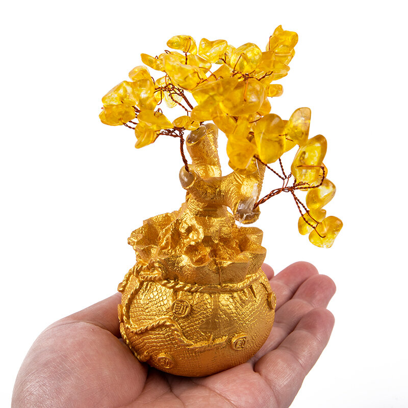 Bonsaï en cristal naturel, arbre porte-bonheur, arbre à argent Feng Shui, cristal jaune, ornements d'argent naturel, décoration d'intérieur, richesse