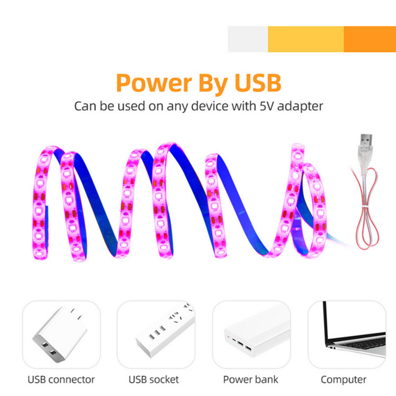 Lampu Tanaman USB Phyto Lampu Tumbuh Led Lampu Strip Dapat Diredupkan Spektrum Penuh Led untuk Bibit Tanaman Dalam Ruangan Bunga 0.5M 1M 2M 3M