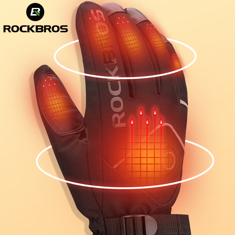 ROCKBROS Heated Gloves Ski Motocycle Screen Touch Winter Waterproof Rechargeable 4000mAh Battery Smart Electric Heated Gloves