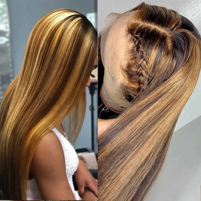 Podkreśl brązowe peruki z prostymi koronkowa peruka na przód ludzkimi włosami dla kobiet zamknięcie koronki peruka wstępnie oskubane tanie peruki w kolorze miodowo-blond