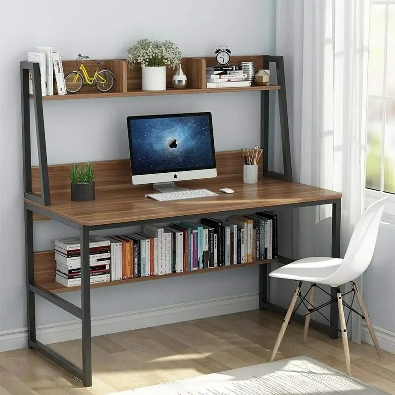 Furnitur meja komputer dengan Hutch, 47 inci meja kantor rumah dengan desain hemat ruang dengan rak buku untuk Sm