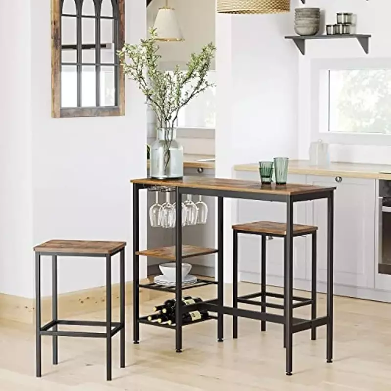 Барный стол с прочной металлической рамой, простой в сборке, промышленный дизайн, 15,7x43,3x35,4 дюйма, Деревенский коричневый