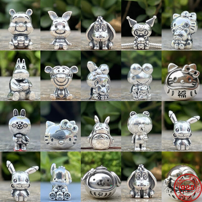 Браслет Pandora из серебра 925 пробы с подвесками в виде медведя из мультфильма «Hello Kitty»