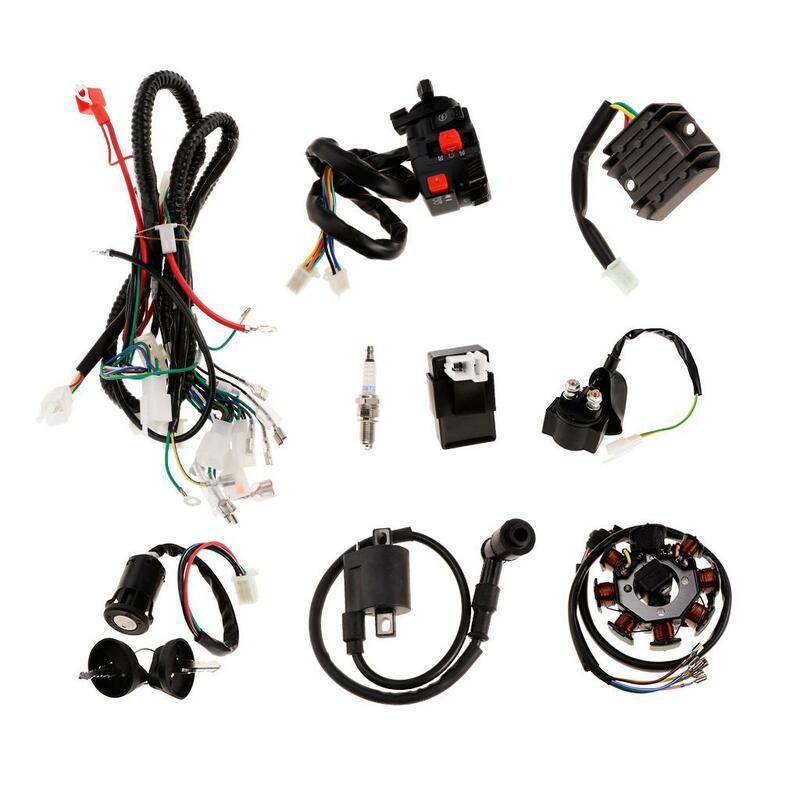 Full Wiring Harness Loom SolenoidCoil Spark Plug for 125cc-250cc  Engines Scooter ATV  Moped Quad Dirt Bike Cart