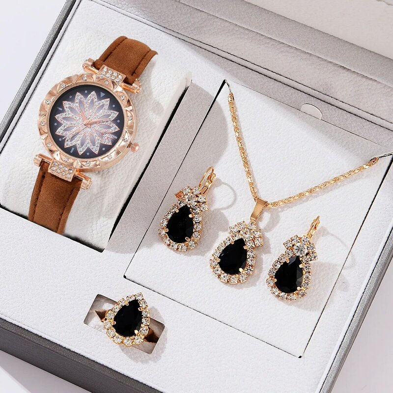 5 stücke Set Uhren für Frauen Lederband Damen uhr einfache lässige Damen analoge Armbanduhr Armband Geschenk montre femme (keine Box)