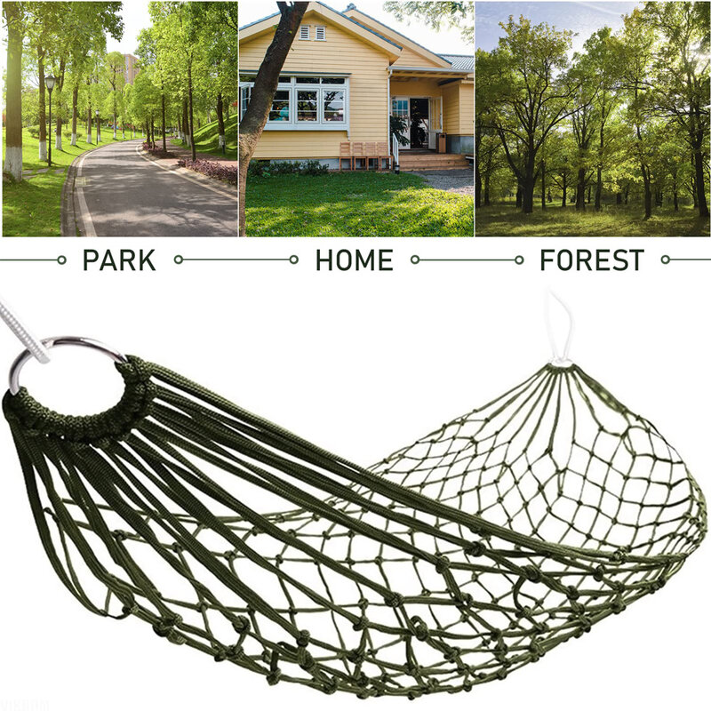 Portable Nylon Mesh Hammock Sleeping Bed For Outdoor Travel Camping Blue Green Red Hanging Folding Patio Swing Chair Furniture