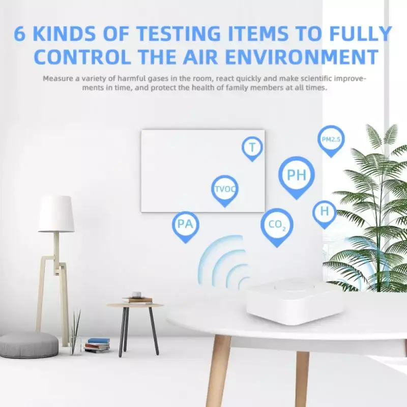 Aubess-Tuya Smart Air Quality Detector, Six-in-One Detection, Air Butler, VOC, CO2, Temperatura, Sensor Inteligente, PM2.5