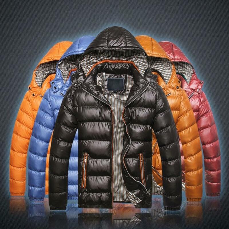 Coldproof  Stylish Warm Pockets Overcoat Hoodie Autumn Winter Men Overcoat Cotton Padded   Streetwear
