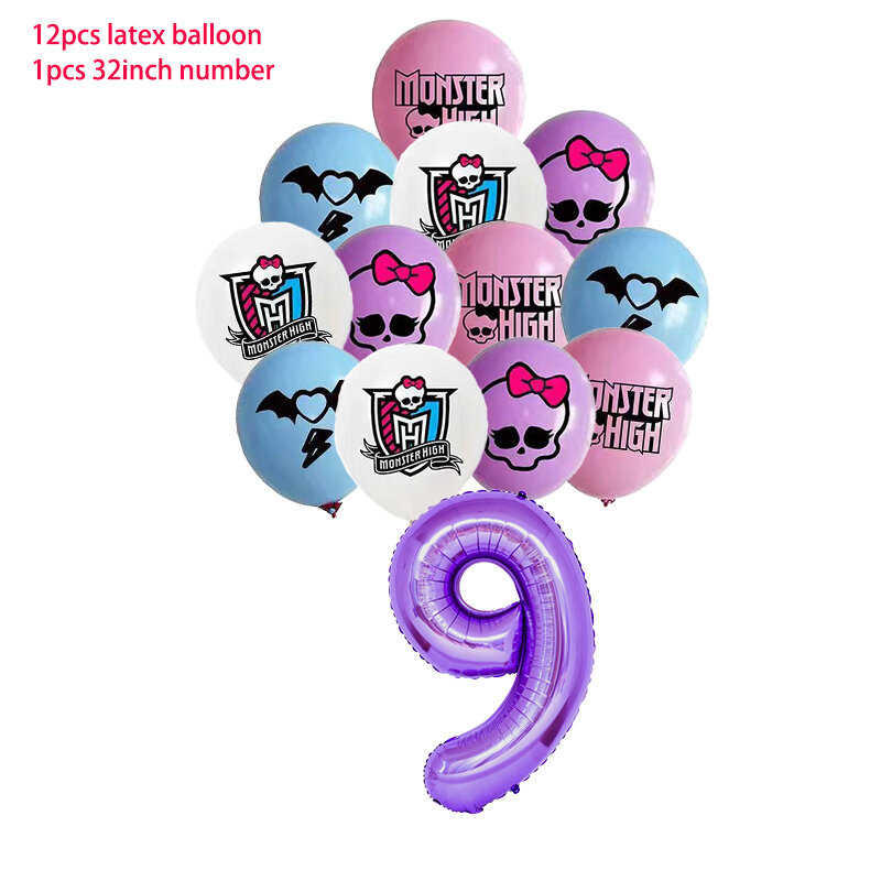 Monster High Birthday Party Decoration Balloon Banner Cake Topper Monster High Tableware Party Supplies Baby Shower