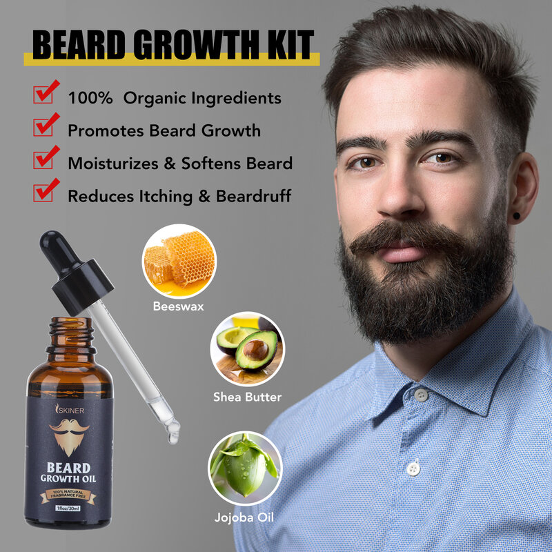 Zestaw do wzrostu brody dla mężczyzn Barbe Hair Enhancerbeard olejek nawilżający wosk wzrost Roller grzebień stylizacja nożyczki pielęgnacja brody