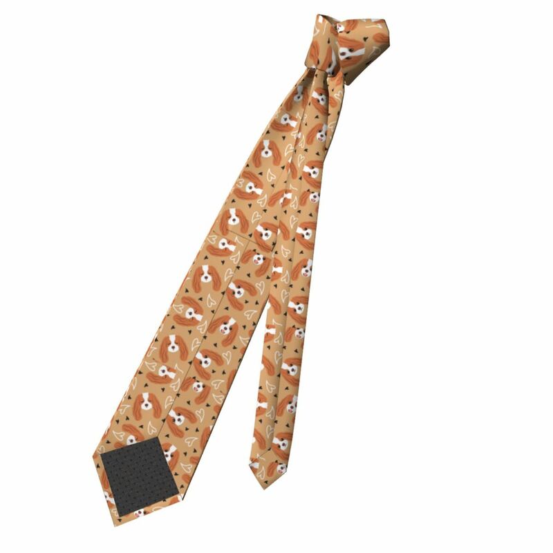 Custom Cute Cartoon Cavalier King Charles Spaniel Tie Men's Classic Silk Dog Necktie for Business