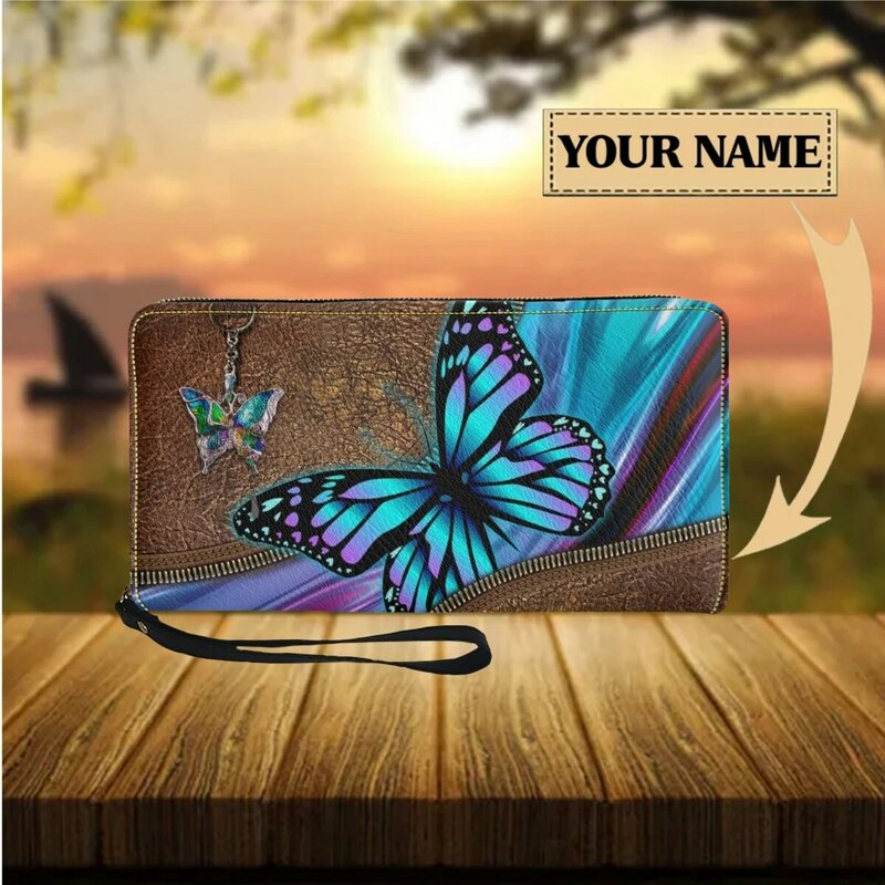 Brieftasche für Frauen Luxus Leder Geldbörse niedlichen Schmetterling Tier Muster weibliche Geldbörsen Reiß verschluss Multifunktion lange Clutch Porte monnaie