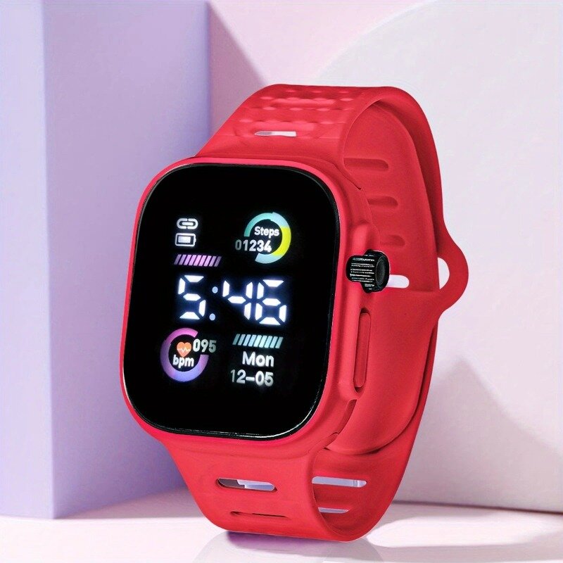 Relógio digital LED para crianças, Relógios esportivos impermeáveis para meninos e meninas, Relógio eletrônico de silicone para crianças