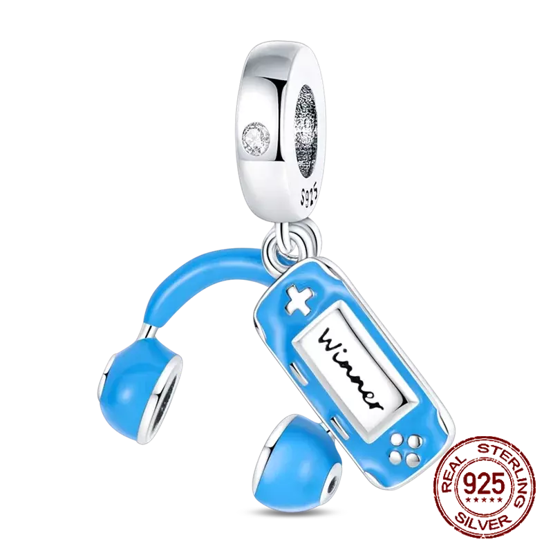 925 Sterling Silver Game Headphones Series para mulheres, encantos para Pandora, pulseira de contas originais, fazer jóias, presente