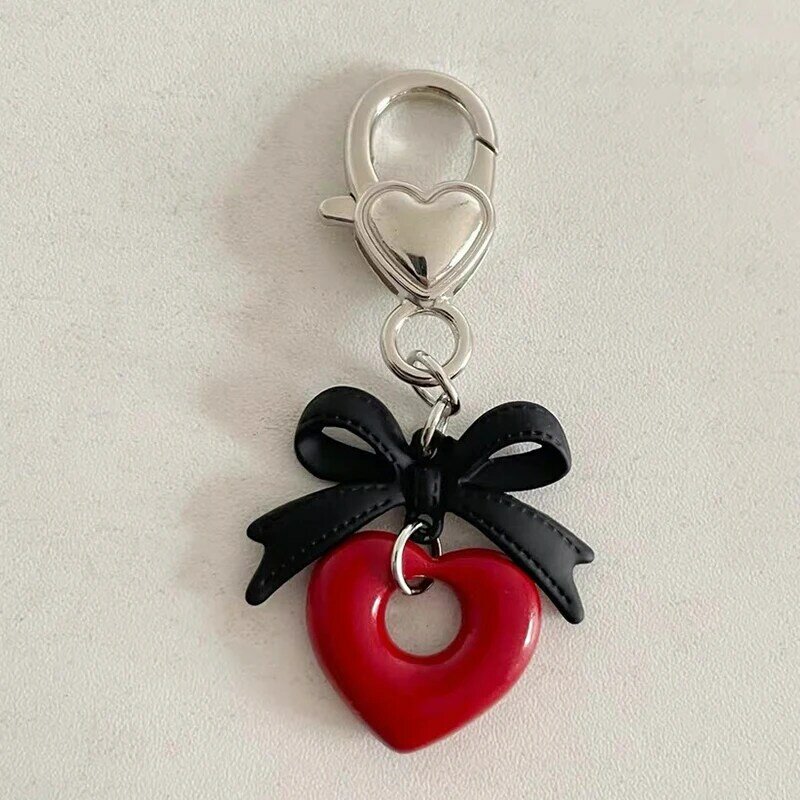 Y2K estetika busur Hati gantungan kunci lucu Vintage Bowknot Keyring mobil gantungan kunci tas liontin Dekorasi untuk anak perempuan hadiah