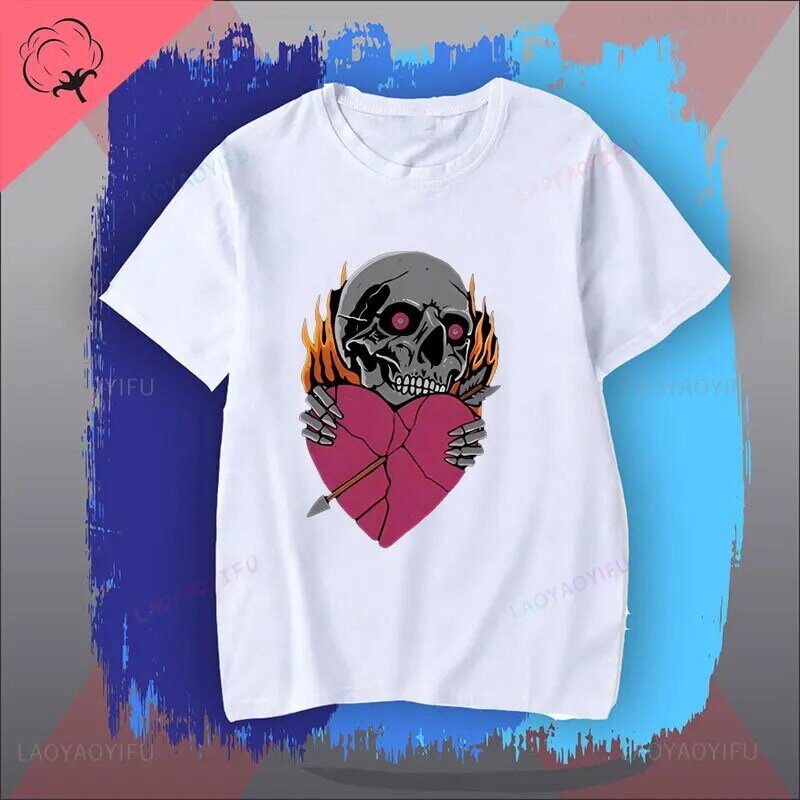 Street hip hop skull print cotton top clothing creative casual short sleeve street culture men's and women's T-shirt clothing