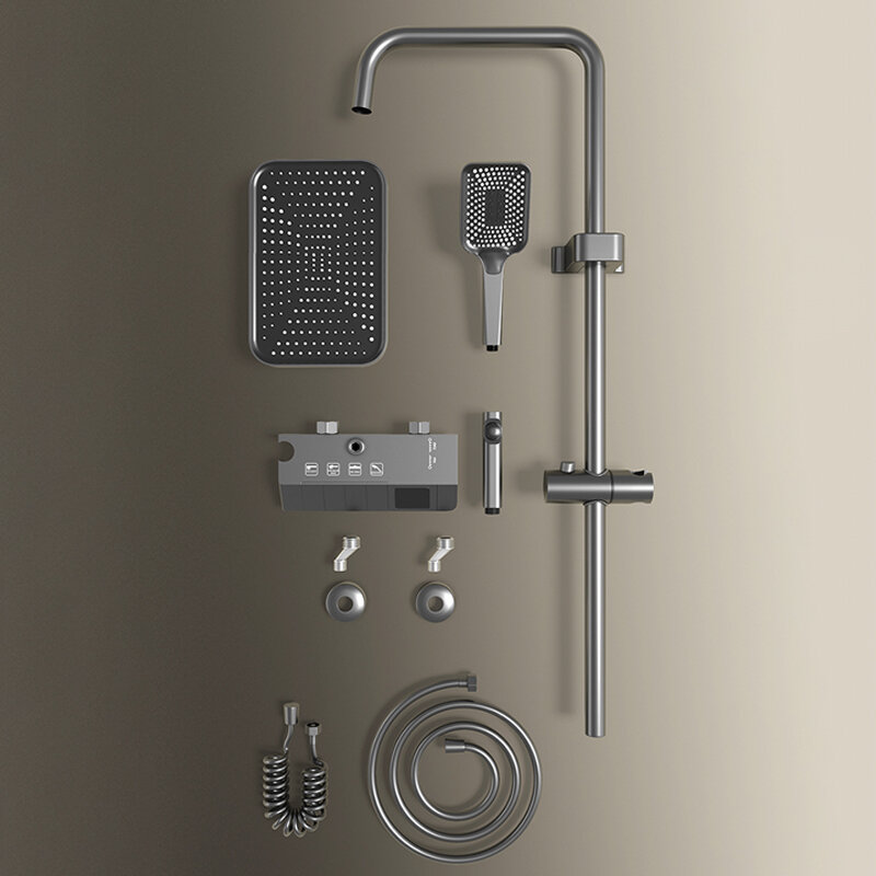 Badezimmer Dusche komplettes Set schwarz weiß grau Badewanne Dusch system Regen unter Druck digitale LED-Dusch sets heiße kalte Dusche Wasserhahn
