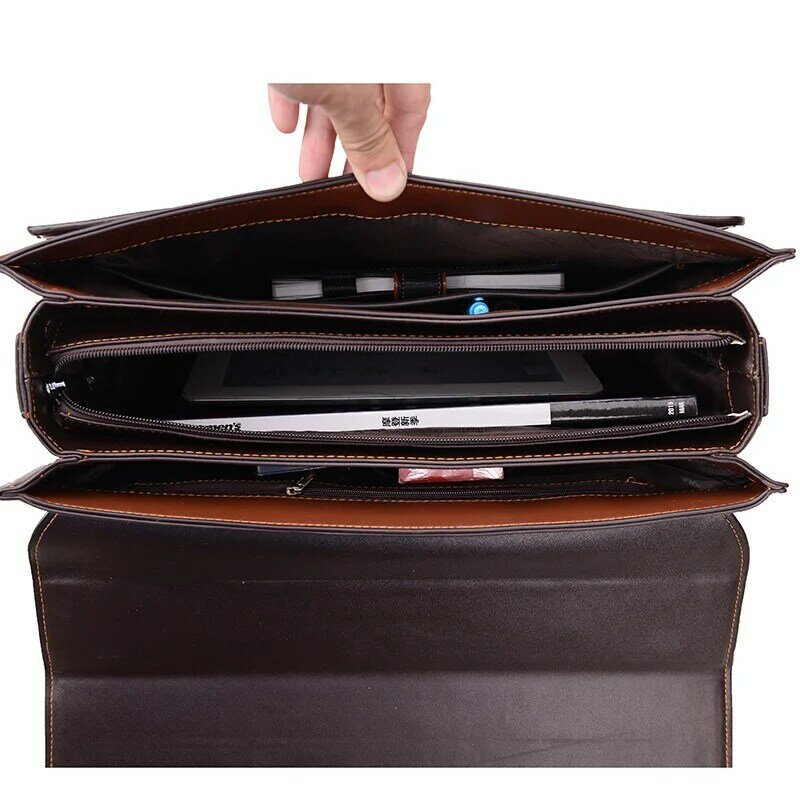 Saco de negócios de luxo para homens, Theftproof Lock, PU Leather Briefcase, Solid Bank, OL Men Shoulder, Work Laptop Bags, Novo