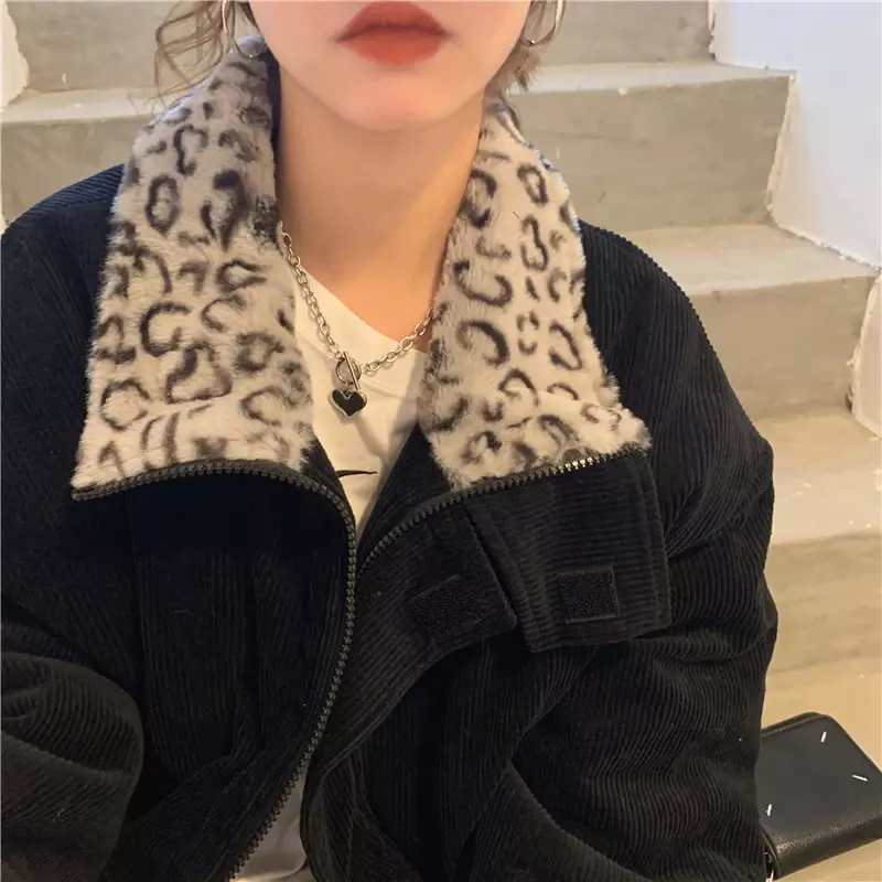 Women Vintage Coats Corduroy Warm Loose Casual  Jacket 2023 New Fall Winter Leopard Patchwork Female Outwear Elegant Tops Korean
