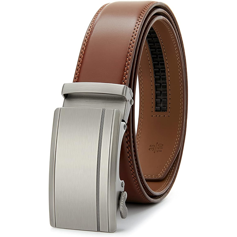 Cinturón de cuero con trinquete para hombre, color marrón, cognac