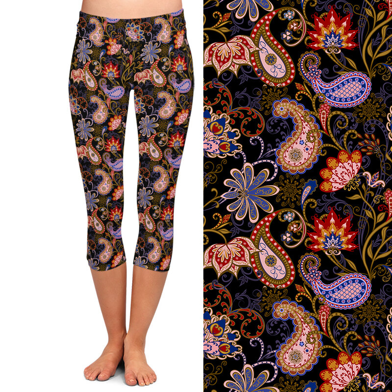 LETSFIND – legging imprimé Paisley 3D pour femme, pantalon Capri, taille haute, Sexy, extensible, mi-mollet, nouvelle collection été 3/4