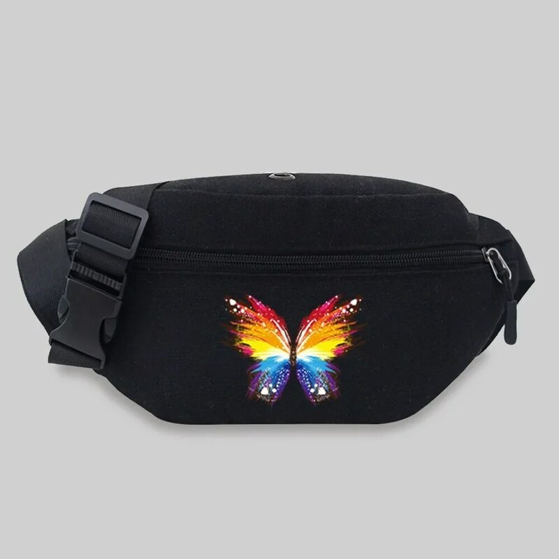 Tas pinggang Unisex, kantung dada olahraga ringan bercetak pola kupu-kupu dengan tali yang bisa disesuaikan