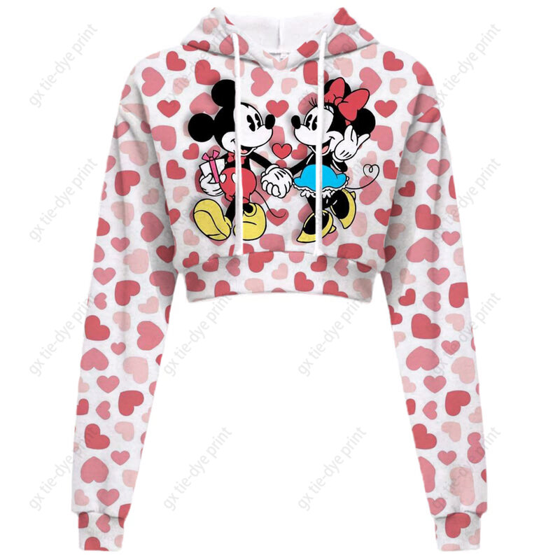 Disney-Camisolas Femininas Minnie Mickey Mouse Estampado Casual com Capuz Tops, Camisolas Curtas Femininas, Roupas de Mulher, Moda Hoodies