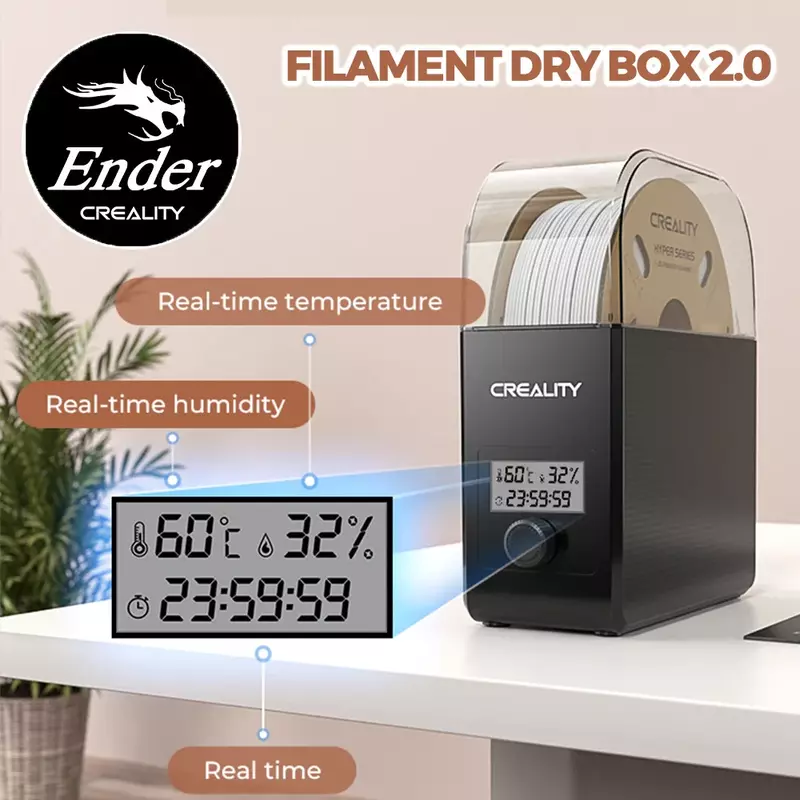 Crealiteit Nieuwe 1Kg Filament Dry Box 2.0 Instelbare Temperatuur 45 ℃-65 ℃ Real-Time Luchtvochtigheid Monitoring Heteluchtverwarming 0-24 Uur Instelling