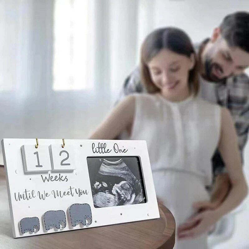 Sonogram Picture Frames, Wooden Photo Frames With Countdown Weeks, Elephant Nursery Decor For Birth Information