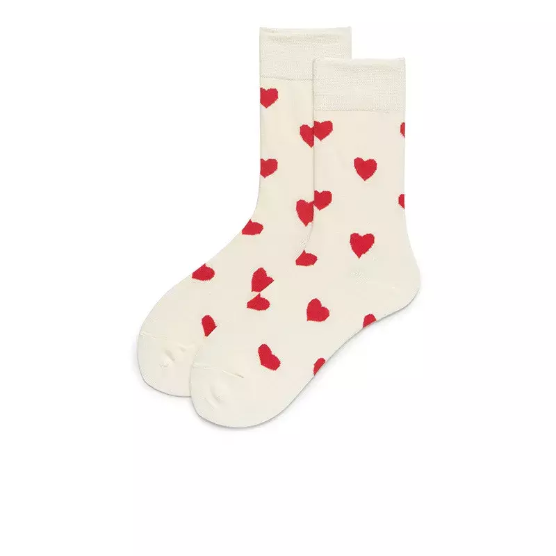 Funny Loving Red Heart Pattern Cotton Men Crew Sock Street Tide Crew Socks Gift Men Husband Cute Street Socks Novelty Funky