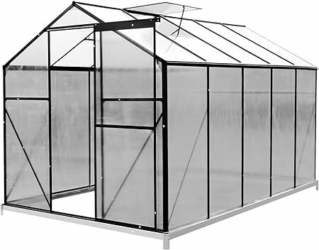 Kit rumah kaca polikarbonat 10x6 kaki, rumah kaca untuk luar ruangan dengan pintu geser dan jendela ventilasi dapat disesuaikan, jalan-jalan aluminium