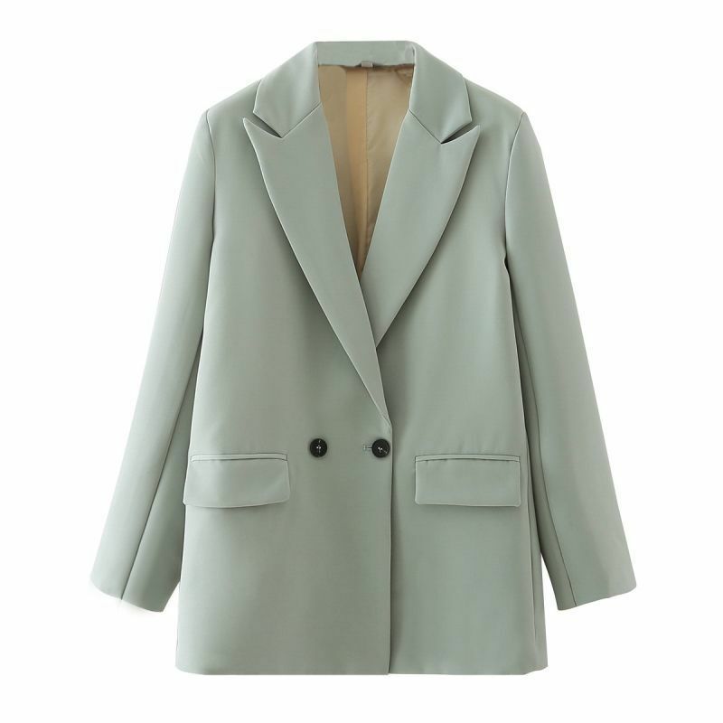 Женский офисный двубортный Блейзер, винтажное пальто с отложным воротником и длинным рукавом, верхняя одежда, 2023