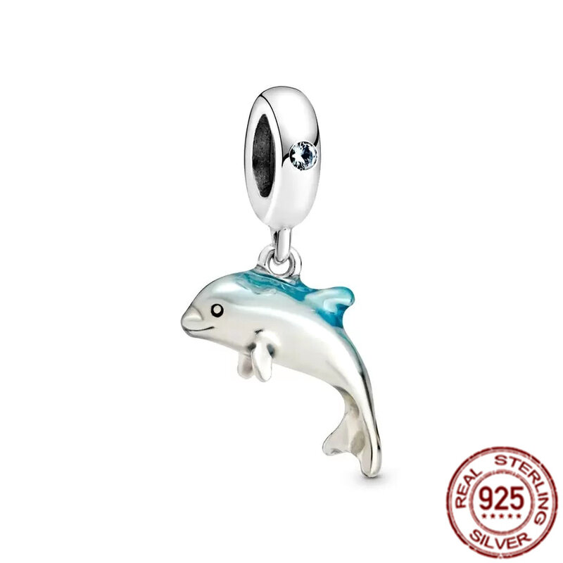 Abalorio de plata de ley 925 con forma de tortuga marina, Delfín y estrella de mar, compatible con pulsera Pandora Original, regalo de joyería artesanal