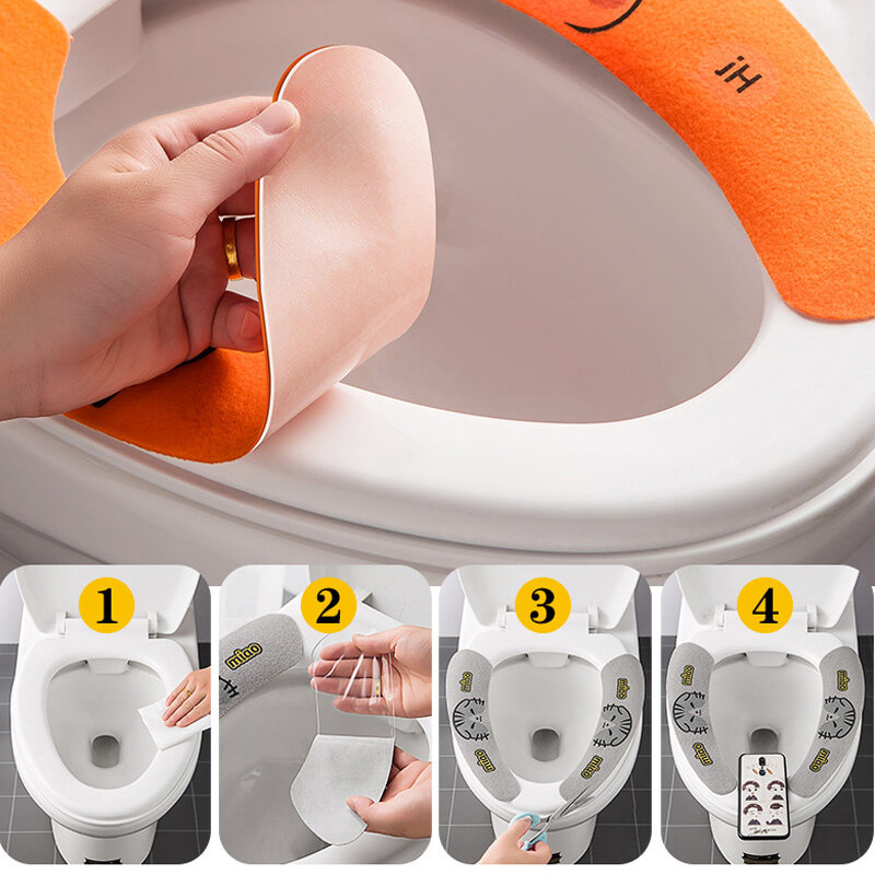 Universele Toilet Seat Cover Zachte Cartoon Wc Sticky Seat Pad Wasbare Badkamer Warmer Seat Deksel Cover Kussen 1Pc