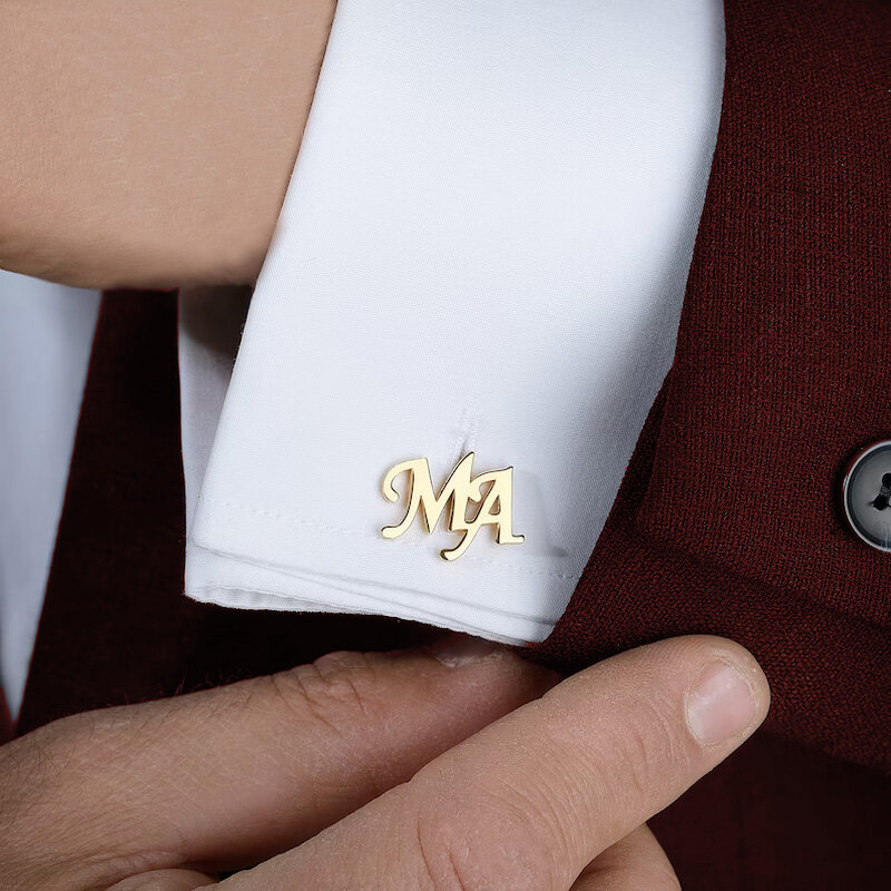 Logotipo personalizado carta abotoaduras para homens, aço inoxidável terno camisa botão, Vip Link