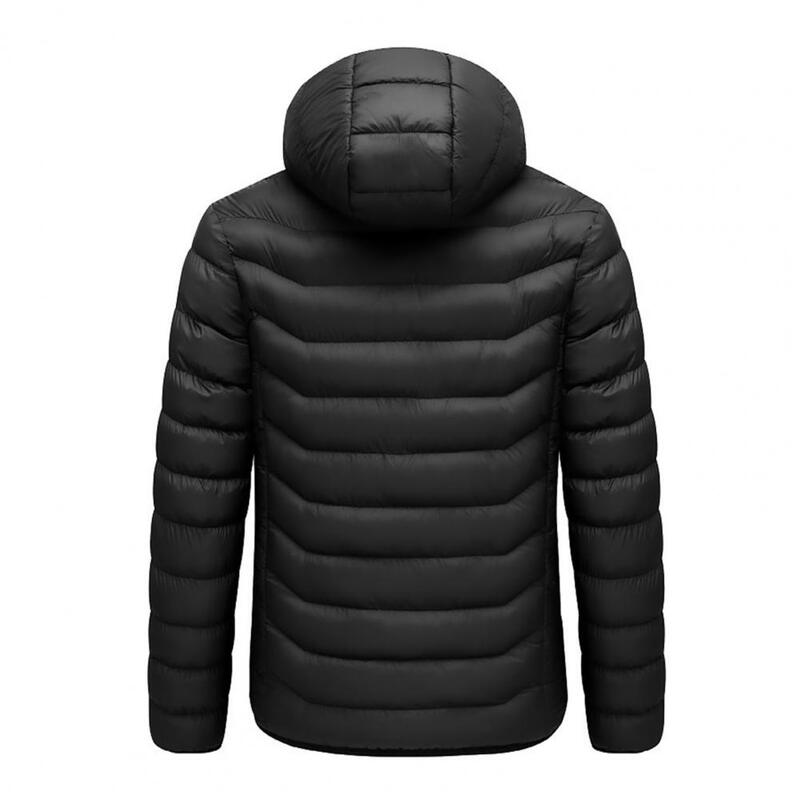男性の安全加熱ジャケット、冬のダウンコート、防風、ハイカラー、フード付き、ネック、ジッパーポケット、厚手