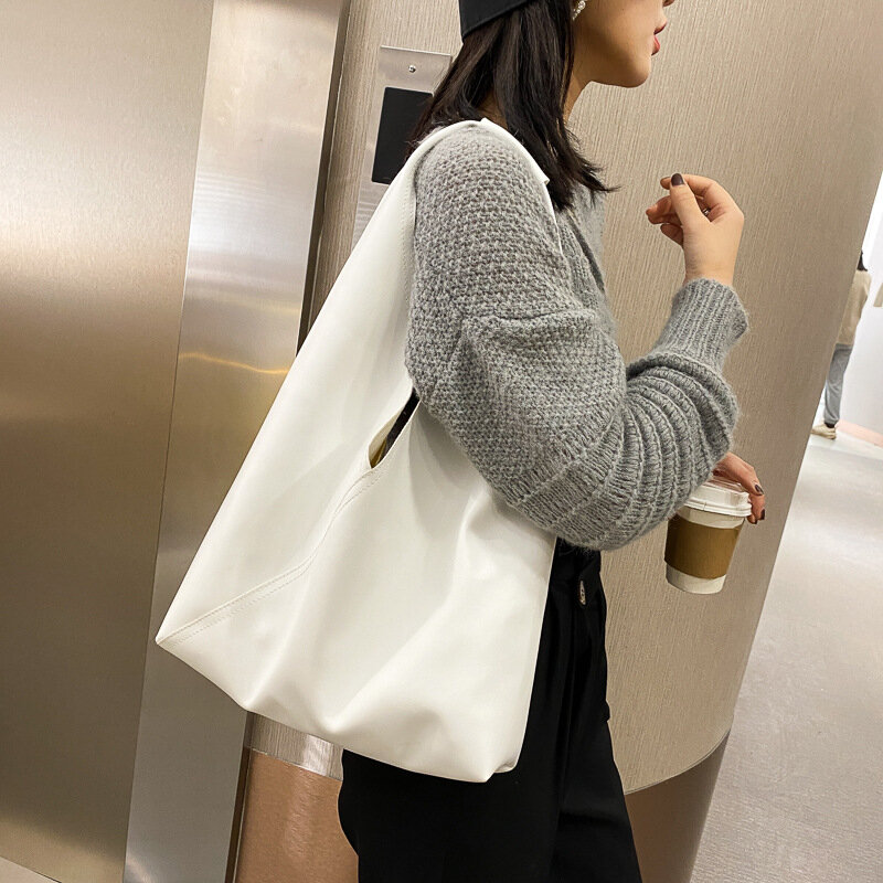 Женская сумка из искусственной кожи, корейский модный брендовый Дамский саквояж на плечо в стиле INS, дизайнерская сумочка для покупок белог...