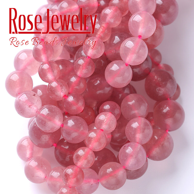 Natural Strawberry Quartz Crystal Jades Stone Beads For Jewelry Making Round Loose Beads Fit Diy Bracelets Handmade 6 8 10mm 15"