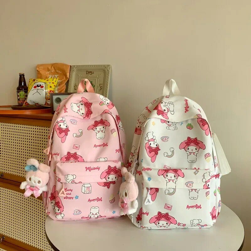 Sanrio Print Student Backpack Cute Large Capacity Fashion Backpack 3-6th Grade Junior HighSchool Students Campus SchoolBag Women