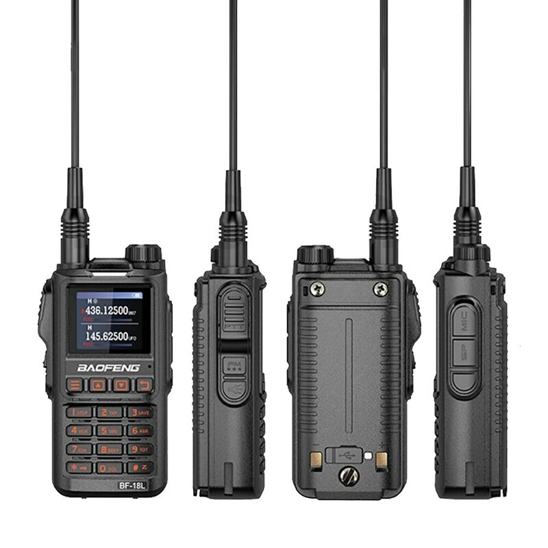 Baofeng-BF-18L Power Walkie Talkie, Tipo C Carga, UHF, VHF, Tri-Band, Sem Fio, Freqüência Ham, Dois Rádios Way, 5W