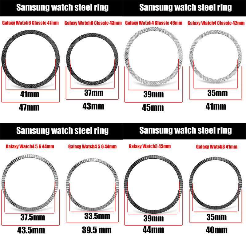 Metal Bezel Ring Bumper Adhesive Case para Samsung Galaxy Watch, 6, 5, 4 Classic, 43mm, 47mm, 42mm, 46mm, 40mm, 44mm, Watch3, 41 milímetros, 45 milímetros