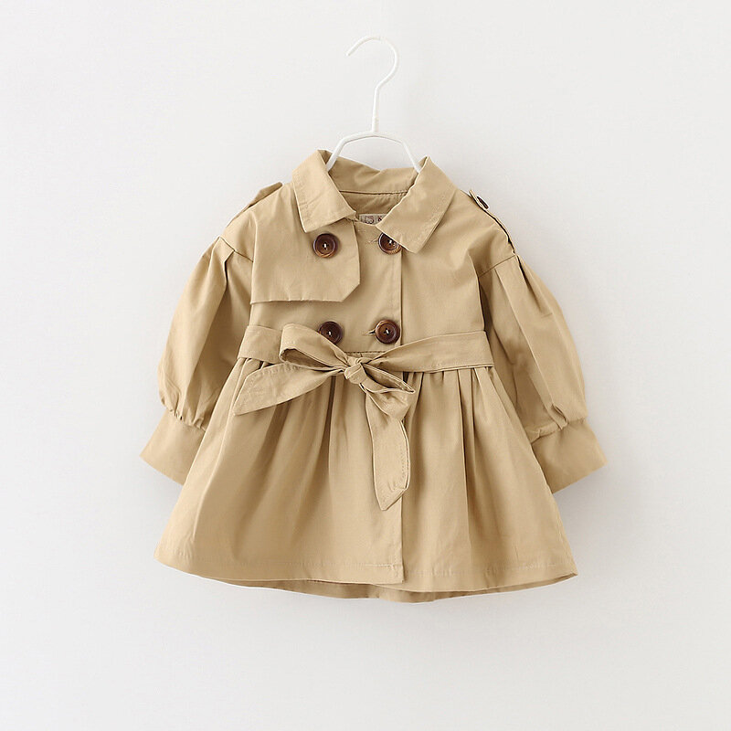 Детская модная куртка с отложным воротником, тренчкот для девочек, детская двубортная ветровка для маленьких девочек, повседневная верхняя одежда