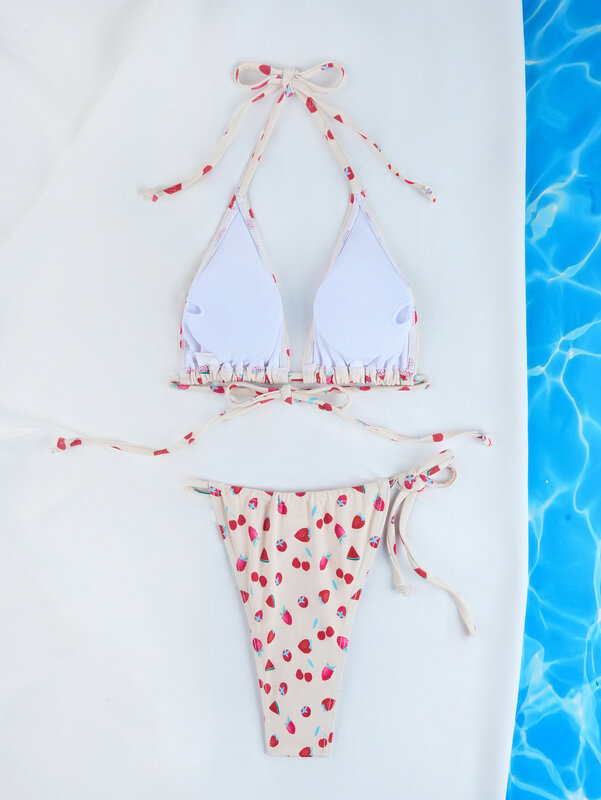 Bikini con estampado Floral para mujer, traje de baño Sexy con Tanga, conjunto de Bikini brasileño para playa y piscina, 2024