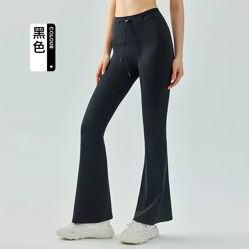 High-waist Drawstring Bell-bottoms in Summer, Nude Women's Abdomen, Hip-lifting, Micro-pulling and Quick-drying Fitness Pants.