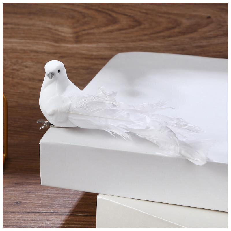 Artificial White Pigeon Plastic Feather Love Peace Doves Bird Simulation Figurines Home Table Garden Hanging Decoration Gift