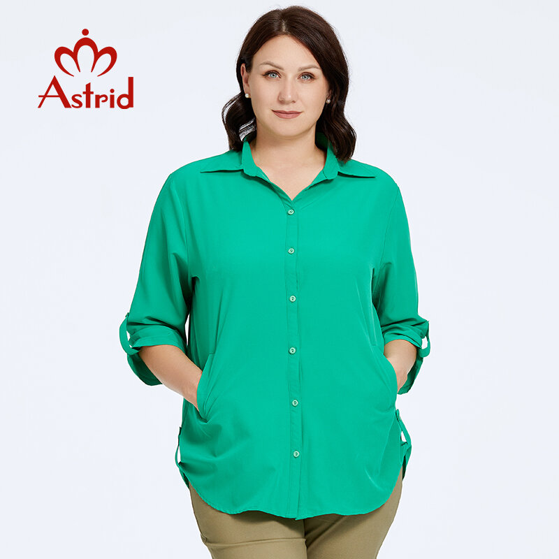 Astrid blus kemeja wanita musim gugur, pakaian kantor elegan kerah kaus wanita ukuran Plus 2023