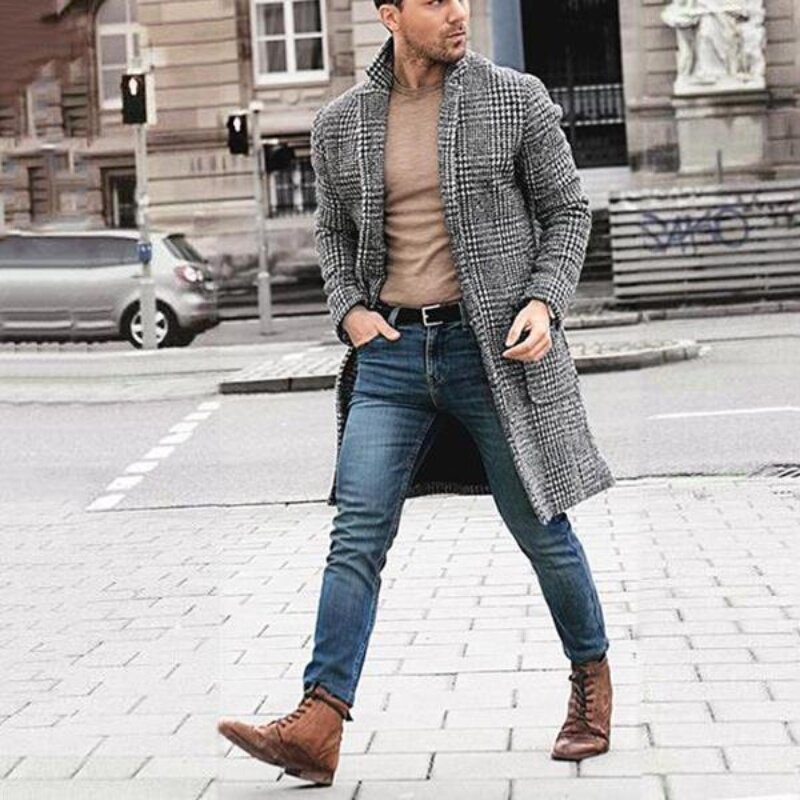 Casual Coats with Striped Jacket Turndown Collar Top Wool Coats And Long Sleeve y2k clothes Men's Clothing  For Winter