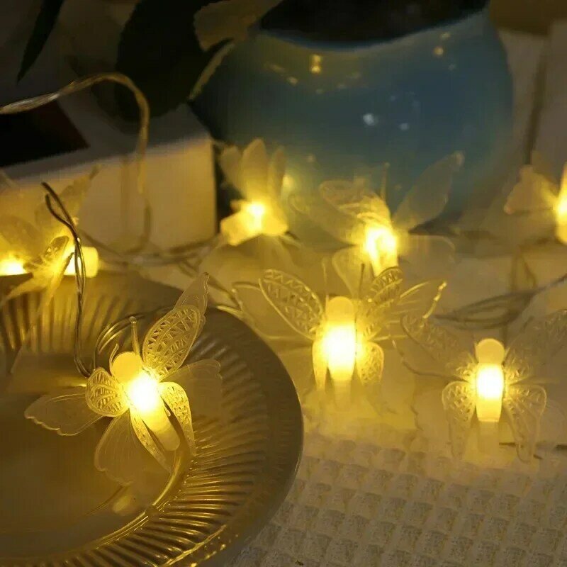 Colorido LED Butterfly Light String, Camping Atmosfera Luz, Decoração ao ar livre, Quarto e Sala de Estar